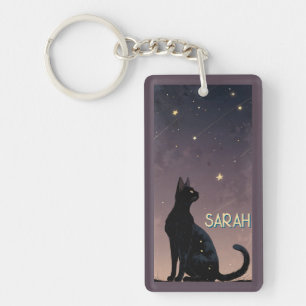 Porte-clefs Chat noir nuit étoilée cadeau d'art félin céleste 