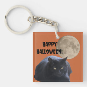Porte-clefs Chat noir Pleine lune Halloween