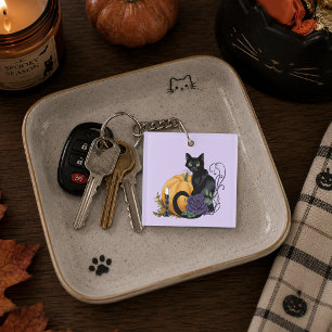 Porte-clefs Chat noir Rose pourpre Citrouille Citrouille