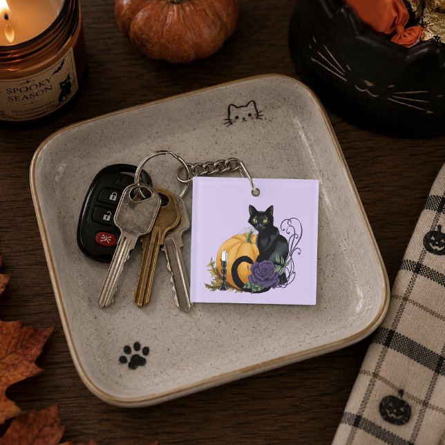 Porte-clefs Chat noir Rose pourpre Citrouille Citrouille (Créateur téléchargé)