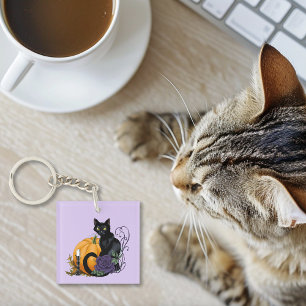 Porte-clefs Chat noir Rose pourpre Citrouille Citrouille