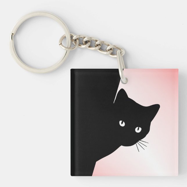 Porte-clefs Chat Noir Rusé Rose (Devant)