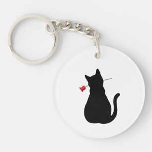 Porte-clefs Chat Noir Silhouette Rose Rouge NOM Amusant Animat