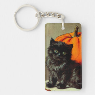 Porte-clefs Chat noir vintage d'Halloween et Citrouilles