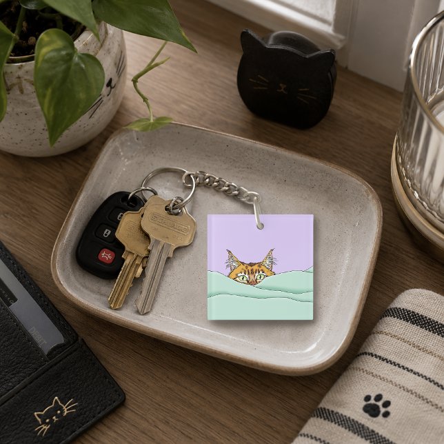 Porte-clefs Chat orange gingembre endormi café vert violet (Créateur téléchargé)