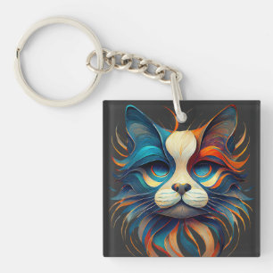 Porte-clefs Chat patriotique rouge blanc et bleu