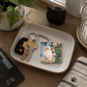 Porte-clefs Chat Persan crème enchanteur Rose Forestière Dryad