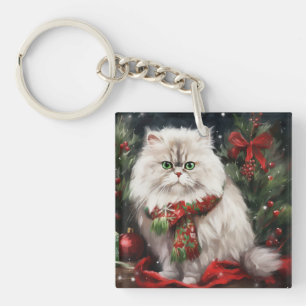 Porte-clefs Chat perse en Noël de neige