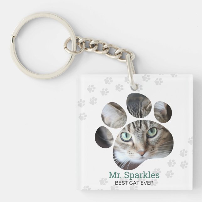 Porte-clefs Chat photo Empreinte de patte personnalisé (Devant)