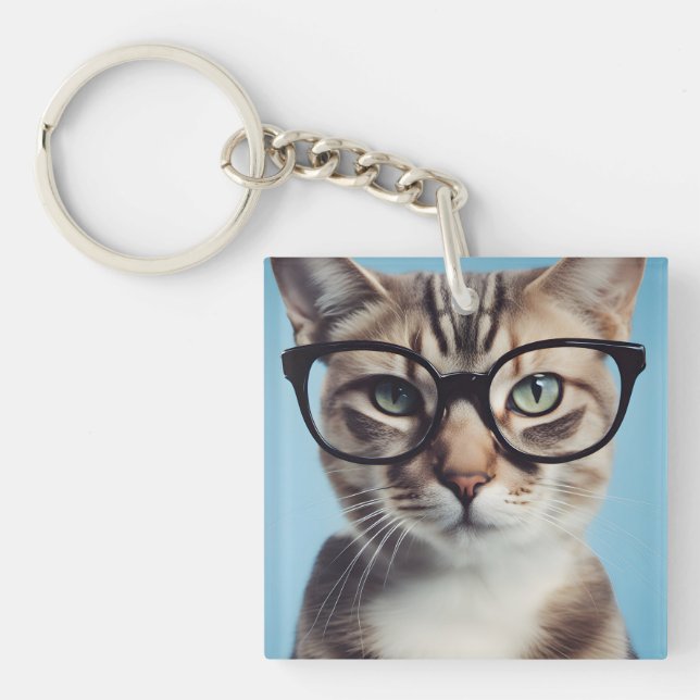 Porte-clefs Chat Portant des lunettes (Devant)