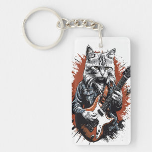Porte-clefs Chat Rockstar qui déchire à la guitare