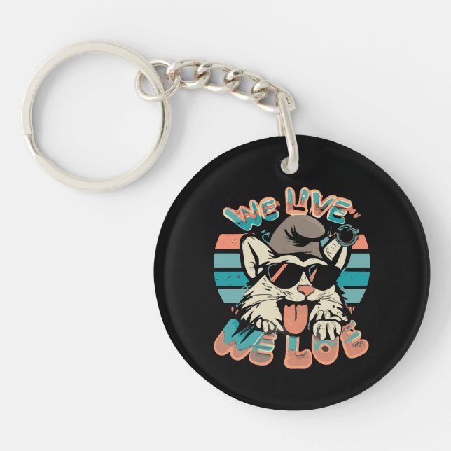 Porte-clefs Chat Schtroumpf - Nous Vivons Nous Aimons  (Devant)