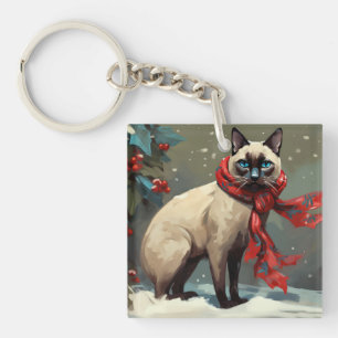 Porte-clefs Chat siamois dans Noël enneigé