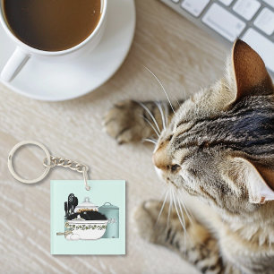 Porte-clefs Chat smoking en smoking vintage rétro cuisine aqua