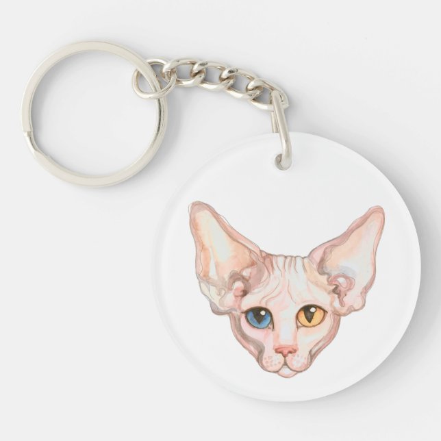 Porte-clefs Chat Sphynx aquarelle (Devant)