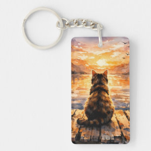 Porte-clefs Chat sur le quai au coucher du soleil