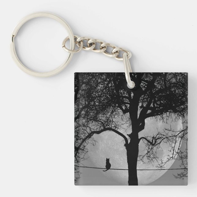 Porte-clefs Chat sur un fil pleine lune (Devant)