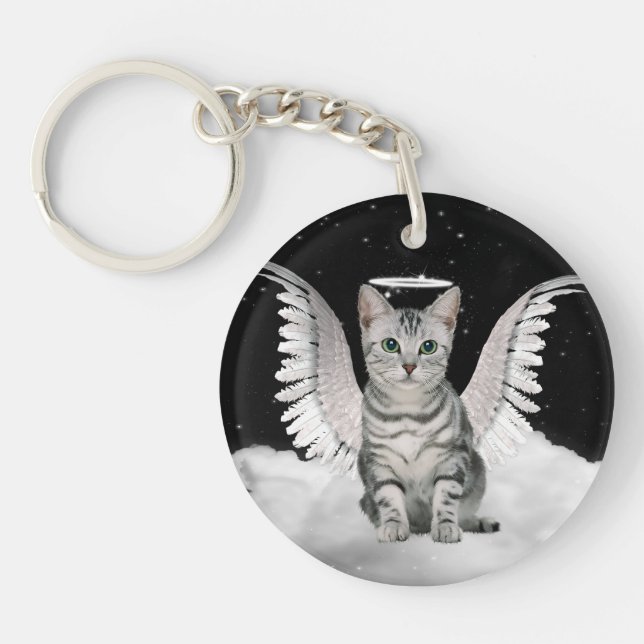 Porte-clefs Chat sur une tabby argenté d'angle nuageux (Devant)