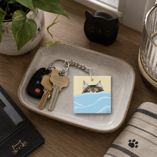 Porte-clefs Chat Tabby Jaune Drôle et Ludique Humour du Matin
