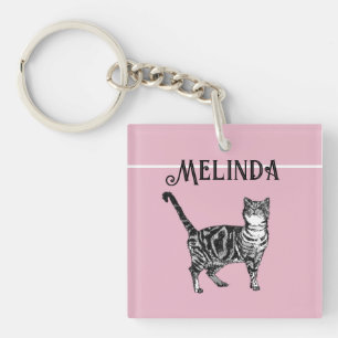Porte-clefs Chat Tigré Pastel Chats Enfants Filles Rose Clair