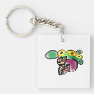 Porte-clefs Chat tournesols amusant