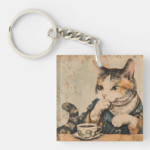 Porte-clefs Chateau japonais vintage avec une tasse de thé