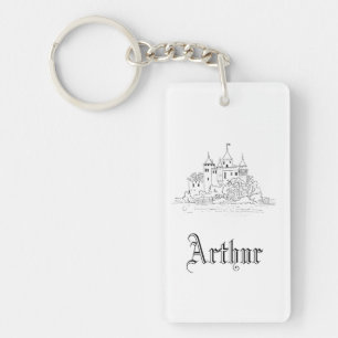 Porte-clefs Château médiéval minimaliste vintage illustration