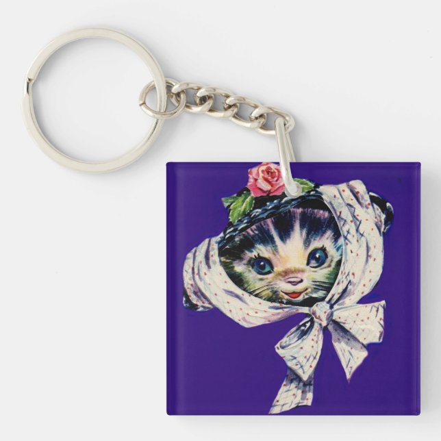 Porte-clefs chaton adorable avec un chapeau de chaton (Devant)