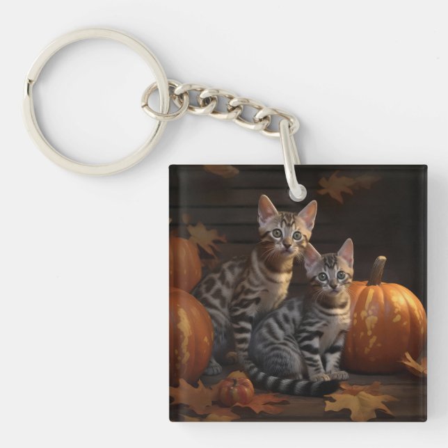 Porte-clefs Chaton Bengal Automne Délice Citrouille  (Devant)