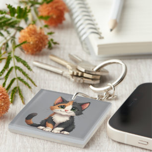 Porte-clefs Chaton Calico Fantaisiste avec une Attitude de Cha