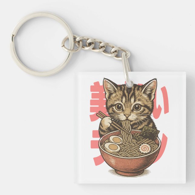 Porte-clefs Chaton de kit ramen délicieux (Devant)