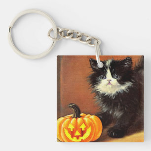 Porte-clefs Chaton d'Halloween noir et blanc vintage