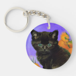 Porte-clefs Chaton noir de Van Gogh avec tournesols