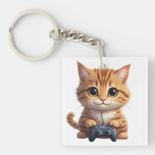 Porte-clefs Chaton tenant une manette de jeu Chaton joueur