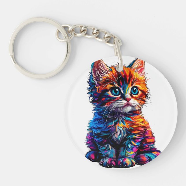 Porte-clefs Chaton vibrant et artistique (Devant)