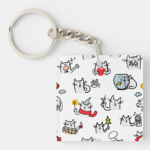 Porte-clefs Chats amusants, lait et magie.