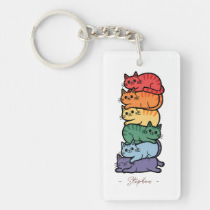 Porte-clefs Chats arc-en-ciel empilés - Fête de la fierté LGBT