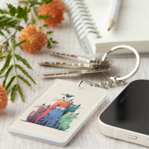 Porte-clefs Chats Colorés Empilés – Art Féminin et Fantaisiste