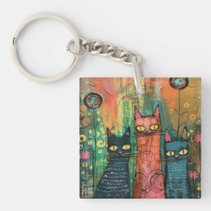 Porte-clefs Chats en aquarelle Boho - Earthy Feline Art
