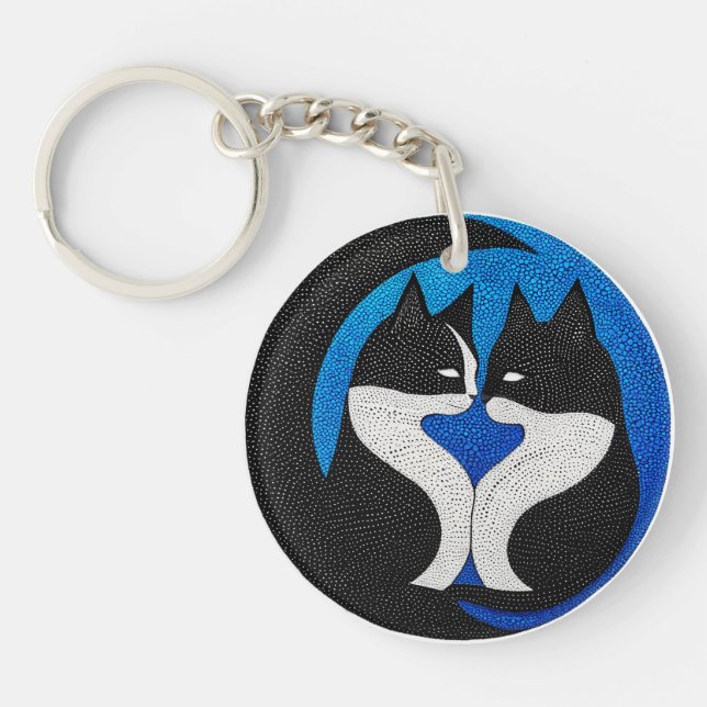 Porte-clefs Chats noirs et blancs (Devant)