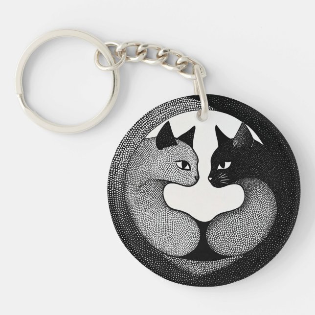 Porte-clefs Chats noirs et blancs (Devant)