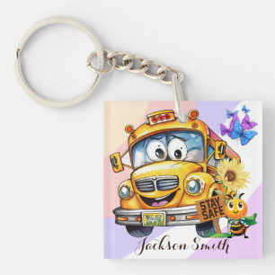 Porte-clefs Chauffeur de Bus Scolaire de Dessin Animé Restez e