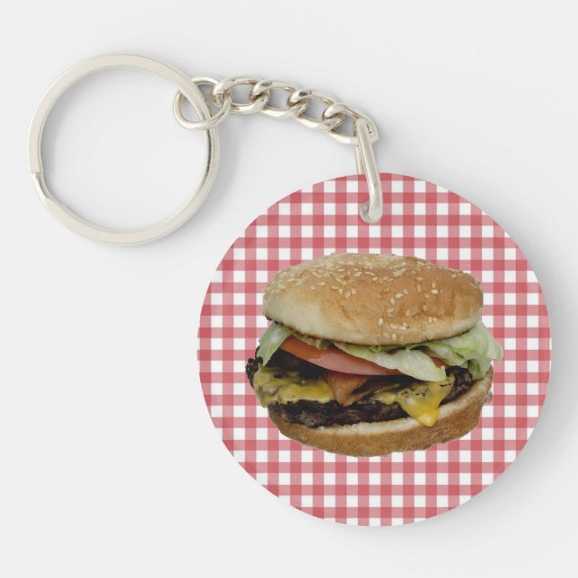 Porte-clefs Cheeseburger, rouge et blanc À damiers Arrière - p (Devant)