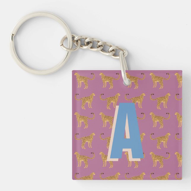 Porte-clefs Cheetah, léopard rose monogrammé (Devant)