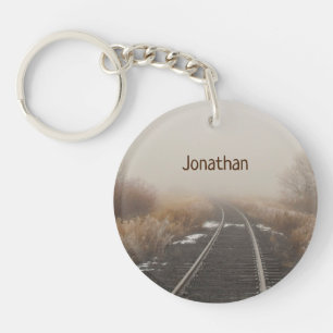 Porte-clefs Chemin de fer dans le paysage de Foggy Personnalis