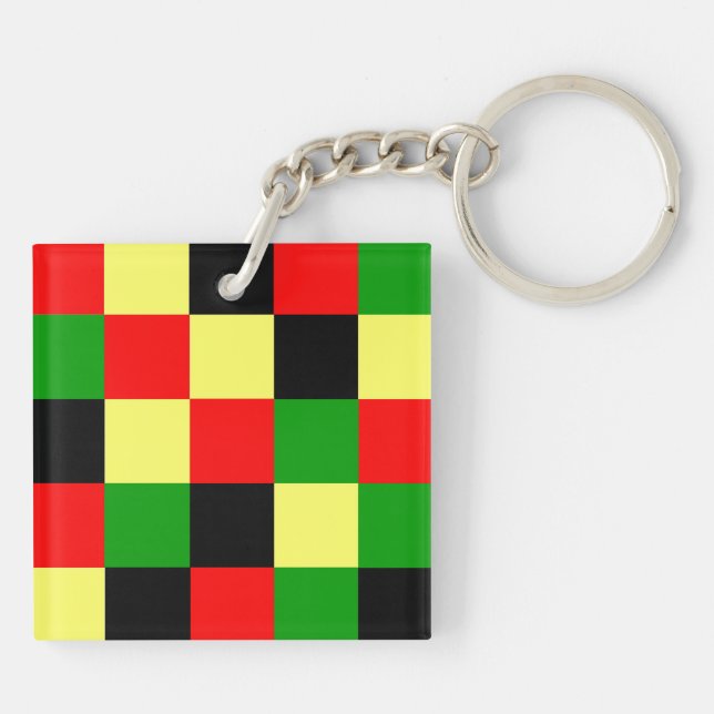 Porte-clefs Chèques rouges, jaunes, noirs et verts (Dos)