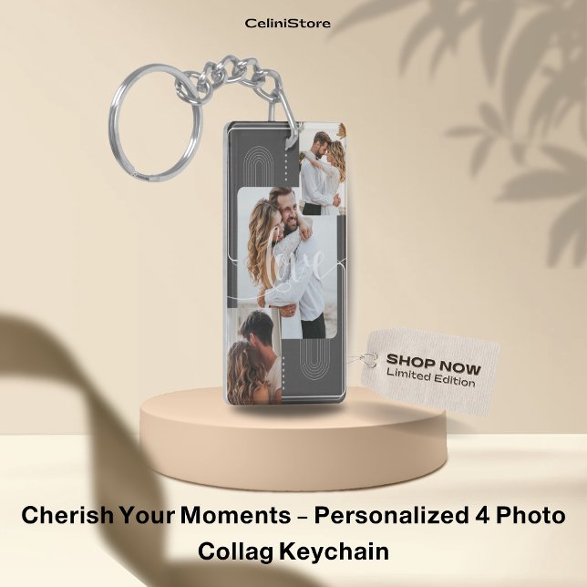 Porte-clefs Cherchez vos moments - Personnalisé 4 Photo Collag (Personalised Photo Keyring, Custom Keychain, Personalised Keyrings Anniversary Gift Boyfriend Girlfr)