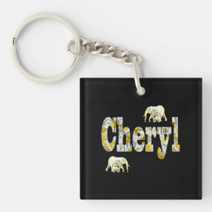 Porte-clefs Cheryl Nom Avec Fleurs de Frangipanier,