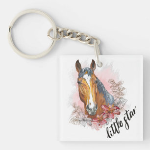 Porte-clefs Cheval à main avec plantes et fleurs T-shirt