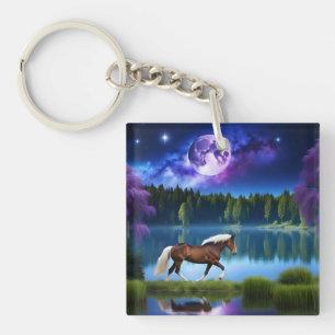 Porte-clefs Cheval belge Palomino sous ciel étoilé violet